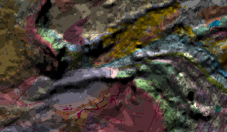 South Africa base geology residual gravity shaded relief — M1 kimberlite corridor location